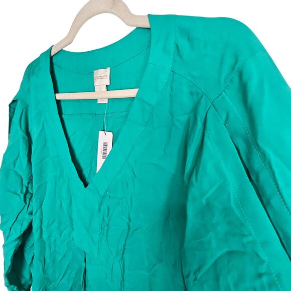 Chicos Womens V-Neck Blouse Lace Up Cold Shoulder Size 3 XL Classic Casual Easy - Picture 5 of 10